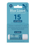 BLUE LIZARD Mineral SPF 15 Lip Balm, 3-Pack: Broad Spectrum Sun Protection, Natural Coconut Flavor, 8 Natural Oils, Infused with Australian Kakadu Plum, Rich in Vitamin C, Vegan, Each Tube 0.13 oz.