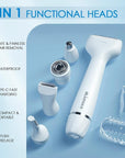 5 in 1 Facial Hair Removal and Bikini Hair Trimmer for Women, Nose Eyebrow pubic Hair Trimmer,Replaceable Electric Razors, Waterproof Electric Shaver Easy Cleaning, Women's Grooming Kit