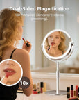Lighted Makeup Mirror with Magnification (1X/10X), 8" Round Magnifying Vanity Mirror with Lights, Cordless Double Sided Light Weight Aluminum Alloy - Gifts Idea