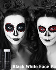MEICOLY Black White Face Body Paint Stick Set with Sponges and Setting Powder,Face Paint Stick for Adults and Kids,Clown White Makeup,Face Painting for Halloween SFX Skull Zombie Skeleton Goth Makeup