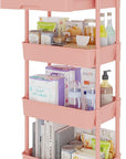 Calmootey 4-Tier Rolling Utility Cart with Drawer,Multifunctional Storage Organizer with Plastic Shelf & Metal Wheel,Storage Cart for Kitchen,Bathroom,Living Room,Office,Pink