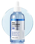 WELLAGE Real Hyaluronic Blue Ampoule 100, Fragrance Free Hyaluronic Acid Ampoule, Hydrating Non Sticky Serum for Sensitive Dry Skin, 2.54 fl.oz