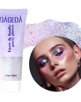 DAGEDA Body Glitter Gel, Holographic Face Glitters Body Gel Shimmer Liquid Eyeshadow, Color Changing Glitter for Face Hair Nails, Glitter Under Light Festival Glitter Makeup 1.7oz (Neno Pink)