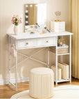 White Vanity Desk Without Mirror for Bedroom, Makeup Desk with 2 Fabric Drawers, Vanity Desk with Iron Hook, 36 Inches Vanity with Storage, White
