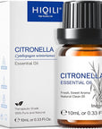 HIQILI 0.33 Fl Oz Citronella Oil for Homemade Sprays, Add to Diffuser, 100% Pure and Natural Undiluted, Portable - 10ml