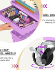 Goovilla 3 Tier Rolling Utility Cart Organizer with Removable Drawer, Stable and Sturdy Purple Rolling Storage Carts with 2 Lockable Wheels for Bathroom, Kitchen, Snack, Craft, Makeup, Baby Essentials