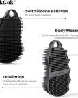 Silicone Body Scrubber Silver-Infused Dual-Sided 3-in-1 for Shower, Body Cleaning+Massage+Exfoliator Body Brush Buffer for Men and Women, Silicone Loofah, Non-Slip Handle (Black)