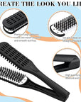 Chengu 2 Pcs Boar Bristles Clamp Double Sided Straightening Comb and Flat Iron Brush for Hair Styling and Straightening Knotty Unkempt Hair (Black, Rose Red)