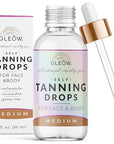 GLEOW Face Tanning Drops to Add to Moisturizer, Bronzing Drops for Face and Body with Chamomile and Green Tea, Medium Self Tanner, Custom and Streak-Free Tan 1oz