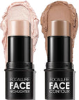 FOCALLURE 2 Pcs Mineral Cream Contour Stick,Moisturize Highlighter and Bronzer Pen,Non Stick Face Brightens & Shades Pencil,Long Lasting & Smooth Gliding Face Illuminator Makeup,Light-medium