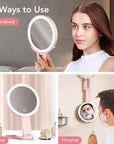 LitBear Travel Makeup Mirror with Lights, Rechargeable Double-Sided 10X/1X Magnifying Mirror, Portable Lighted Beauty Mirror, 3 Color Lighting, Dimmable Touch Screen, Tabletop Handhold Hanging (Pink)