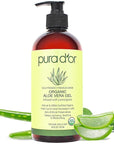 PURA D'OR 16 Oz ORGANIC Aloe Vera Gel - Lemongrass - All Natural - ZERO Artificial Preservatives - Deeply Hydrating & Moisturizing - Sunburn, Bug Bites, Rashes, Small Cuts, Eczema Relief - Skin & Hair