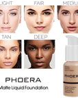 PHOERA Foundation Full Coverage,3Pcs Lip Liner and Lipstick Sand+Lip SetA)