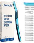 ZOMCHI Eyebrow Razor, Face Razors for Women&Men, Eyebrow Trimmer with Protective Silicone Cap, Dermaplane Razor-Easy&Safe Hair Removal(Blue,11 Blades)