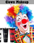 MEICOLY Black White Red Face Body Paint with Setting Powder and Sponges,Clown White Devil Joker Face Paint Makeup,Waterbased Body Paint,Halloween Face Painting for Vampire Skeleton Spiderman