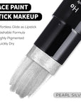 Go Ho Pearl Silver Face Body Paint Stick,Water Based Washable Face Paint Stick,Non-toxic Full-coverage Cream Silver Body Paint for Adults Children Halloween Cosplay SFX Makeup