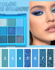 evpct 9 Colors Blue Glitter Eyeshadow Palette, Glitter Dark Light Royal Cobalt Baby Sky Navy Blue Metallic Shimmer Sparkly Eye Shadow Palette Makeup for Older Women, Highly Pigmented Eyeshadow