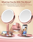 MIYADIVA Makeup Mirror with Lights,20X Magnifying Mirror with Light and Touch Switch, 2-Sided Vanity Mirror with 3 Colors and 80 LEDs, Metallic Rose Gold
