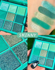 evpct 9 Colors Teal Eyeshadow Palette, Turquoise Cyan Light Blue Dark Green Glitter Metallic Shimmer Sparkly Eye Shadow Palette Makeup for Older Women Blue Eyes, Waterproof Highly Pigmented Eyeshadow