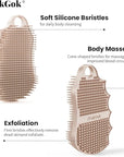Silicone Body Scrubber Silver-Infused Dual-Sided 3-in-1 for Shower, Body Cleaning+Massage+Exfoliator Body Brush Buffer for Men and Women, Silicone Loofah, Non-Slip Handle (Sand Pink)