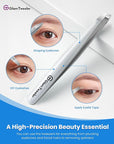 Expert Slant Tip Tweezers with Leather Case, GlamTweeler Sharp & Precision Stainless Steel Tweezer for Eyebrows, Facial Hair and Fine Hairs Removal (Sparkle Silver)