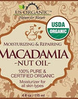US Organic Macadamia Nut Oil Unrefined Virgin, Certified Organic, Pure & Natural, Cold Pressed, Sourced in Kenya, in Amber Glass Bottle w/Glass Eye dropper for Easy Application (4 oz (Large))