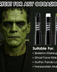 BAD COLOR 3PCS Black White Orge Green Face Body Paint Stick Makeup for Frankenstein/Witch/Grinch/Hulk/Alien/Demon/Evil Clown SFX Cosplay & Dress Up, Full-Coverage Halloween Facepaint Makeup Kit