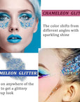 MEICOLY Chameleon Mermaid Blue Body Glitter,Chunky Face Glitter for Halloween,Color Changing Mermaid Glitter Face Paint,Glitter Sequins for Face Body Hair,Festival Party Cheer Glitter Makeup
