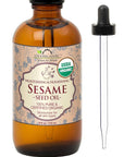 US Organic Sesame Seed Oil, USDA Certified Organic, Untoasted, Unrefined Virgin, 100% Pure & Natural, Cold Pressed, in Amber Glass Bottle w/Glass Eye dropper, Sourced from Mexico (4 oz (Large))