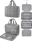 BAGSMART Travel Toiletry Bag with Jewelry Organizer, Hanging Travel Bag for Toiletries, Puffy Makeup Cosmetic Bag Organizer, Carry-on Travel Accessories Essentials, Grey-L