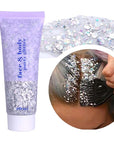 DAGEDA Body Glitter Gel, Body Sequins Shimmer Liquid Eyeshadow, Chunky Glitter for Face Hair Nails, Holographic Cosmetic Laser Powder Festival Glitter Makeup 50ml(Silver)