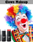 MEICOLY Black White Red Face Body Paint Stick with Setting Powder and Sponges,Clown White Devil Joker Face Paint Makeup,Waterbased Body Paint,Halloween Face Painting for Vampire Skeleton Spiderman