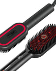 TYMO Hair Straightener Brush - Upgraded Ionic Plus Straightening Brush with Dense Bristles, 16 Temps, Dual Voltage | Ceramic Hot Comb for Women | Flat Iron for Thick Curly Hair, Black