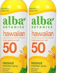 Alba Botanica Sunscreen Spray for Face and Body, Broad Spectrum SPF 50 Sunscreen, Hawaiian Coconut, Water Resistant and Biodegradable, 5 fl. oz. Bottle (Pack of 2)