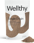Wellthy Collagen Superfood Powder, Fights Stress & Fatigue, Cacao, Mushroom Powder - Organic Chaga & Reishi Extracts, Certified Organic Matcha, Allergen-Free & Non-GMO