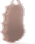 Silicone Body Scrubber Silver-Infused Dual-Sided 3-in-1 for Shower, Body Cleaning+Massage+Exfoliator Body Brush Buffer for Men and Women, Silicone Loofah, Non-Slip Handle (Sand Pink)
