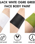 BAD COLOR 3PCS Black White Orge Green Face Body Paint Stick Makeup for Frankenstein/Witch/Grinch/Hulk/Alien/Demon/Evil Clown SFX Cosplay & Dress Up, Full-Coverage Halloween Facepaint Makeup Kit