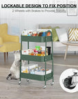 EAGMAK 3 Tier Utility Rolling Cart, Metal Storage Cart with Handle and Lockable Wheels, Multifunctional Storage Organizer Trolley with Mesh Baskets for Kitchen, Living Room, Office, Garage (Jungle)