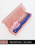 Big Hair Tools Extra Large Wide Tooth Comb for Thick, Curly, Wavy or Long Hair - Frizz-Free Detangling Shower Comb - Big Hair Comb and Microfiber Scrunchie