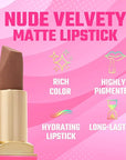 Juvia's Place The Nude Velvety Matte Lipstick Toffee - Nude Velvety Long-lasting Rich-Color Lip Makeup, Creamy Lipstick with Matte Finish, Beauty & Lip Products