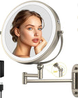9" Wall Mounted Lighted Makeup Mirror,4000mAh Rechargeable Double Sided 1X/10X Magnifying Mirror with Light,3 Color Lights,Touch Dimmable,Extended Arm 360 Rotation Wall Mounted Makeup Mirror