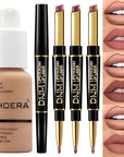 PHOERA Foundation Full Coverage,3Pcs Lip Liner and Lipstick Sand+Lip SetA)