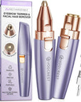 Eyebrow Facial Trimmer: 2 in1 Rechargeable Facial Hair Removal and Eyebrow Shaver - Face Lips Body Painless Facial Razor with Built-in LED Light (Solar Purple)