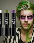 BAD COLOR 3PCS White Ogre Green Purple Face Body Paint Stick Makeup for Beetle-juice/ Frankenstein SFX Cosplay & Dress Up, Full-Coverage Halloween Facepaint Makeup Kit