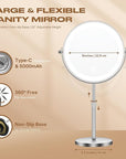 Makeup Mirror with Lights, 1x/20x 360ยฐ Rotation Vanity Mirror, Brightness Adjustable Lighted Makeup Mirror with Magnification, 5000 mAh Rechargeable Double Sided Mirror with 3 Colors, Gift for Women