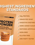 Clean Simple Eats Whey Protein Powder, Chocolate Peanut Butter Flavor Naturally Sweetened, 100% Grass Fed Protein Powder with Digestive Enzymes & No Artificial Ingredients, Gluten Free, 10 Stick Packs