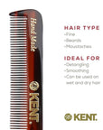 Kent Slim Jim Handmade All Fine Tooth Pocket Comb for Men, Hair Comb Straightener for Everyday Grooming Styling Hair, Mustache and Beard, Use Dry or with Balms, Saw Cut Hand Polished, Made in England