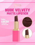 Juvia's Place The Nude Velvety Matte Lipstick Cocoa - Nude Velvety Lipstick, Long-lasting, Rich-Color Lip Makeup, Creamy with Matte Finish, Beauty & Lip Products