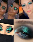 DE'LANCI Duo Chrome Green Eyeshadow Single, Multichrome Green Glitter Eye Shadow Intense Pigmented, Metallic Emerald Shimmer Blue Peacock Teal Eyeshadow for Festival Everyday Eyes Makeup, Long-Lasting