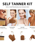 FUNAN Self Tanning Applicator Kit with Tanning Glove for Self Tan Mitt, Back Lotion Applicator, Mini Mitt and Ultra Soft Self Tanner Brush Bamboo Kabuki Brush, Brown